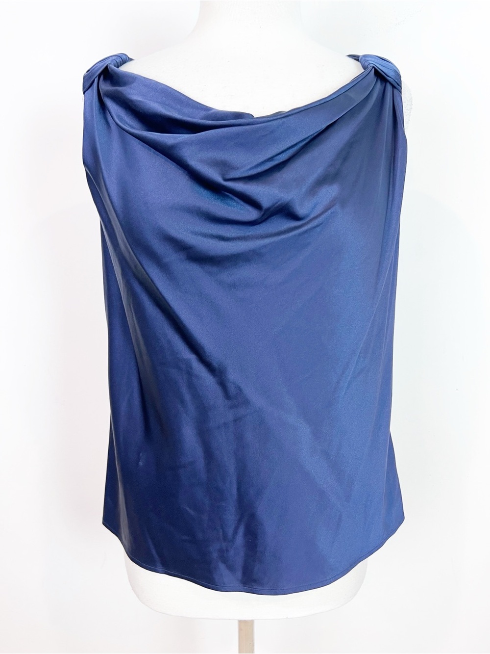 ST. JOHN NAVY BLUE SLEEVELESS COWL NECKLINE BLOUSE WOMENS SZ MEDIUM